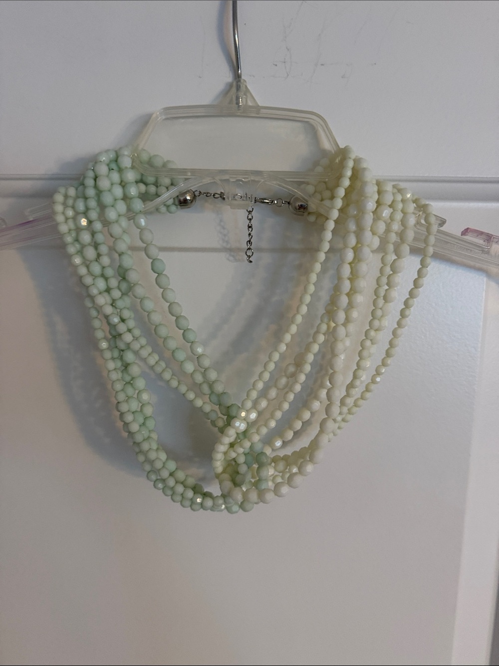 Multi-Strand Beaded Necklace in Mint Green and Ivory